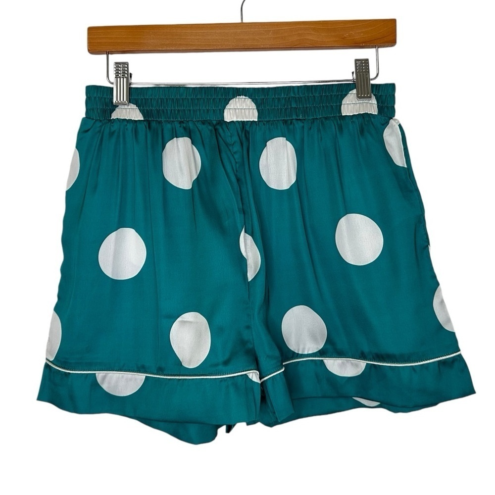Nasty Gal Womens Polka Dot Pajama Shorts Sz Medium Green White Elastic Waist NWT